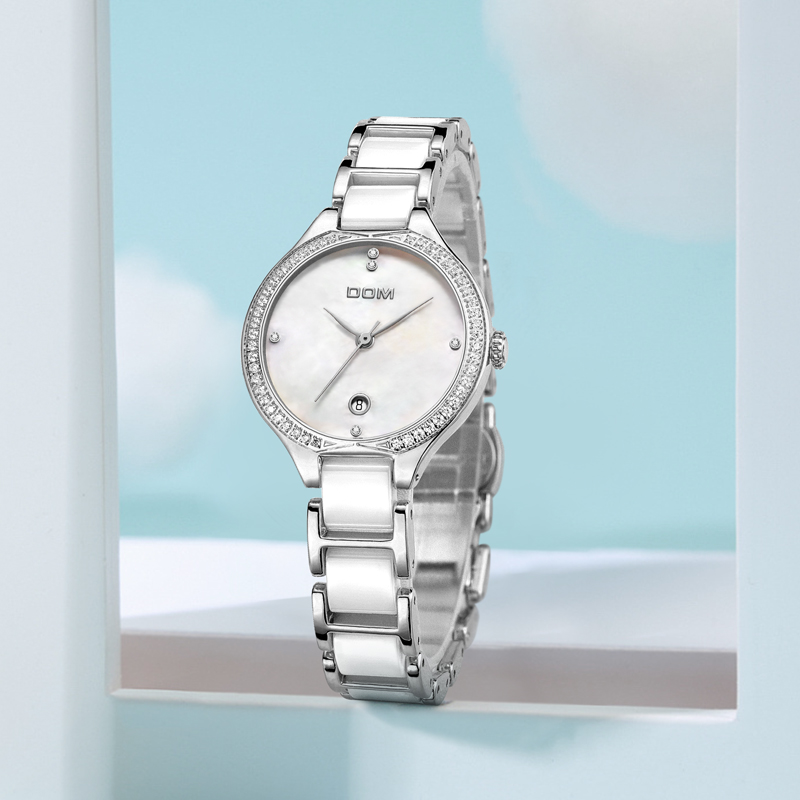 DOM潮流轻奢腕表 天然贝母系列百搭陶瓷防水女士手表