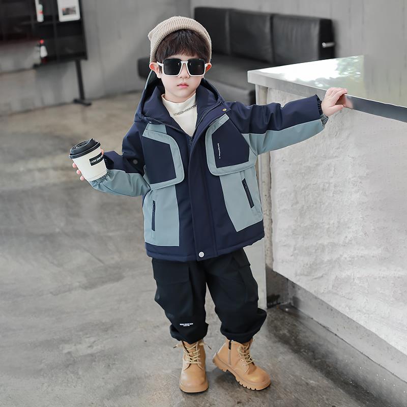 童装男童加绒派克服外套2024新款儿童冬季洋气保暖棉衣加厚秋冬款