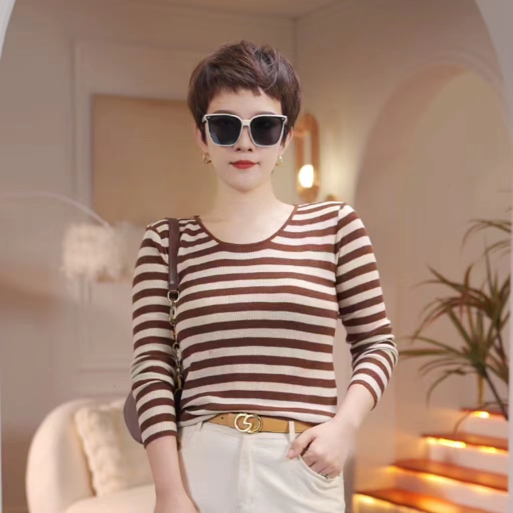 秋冬圆领半高条纹内搭遮肉时尚洋气时髦针织衫韩版百搭显瘦外穿