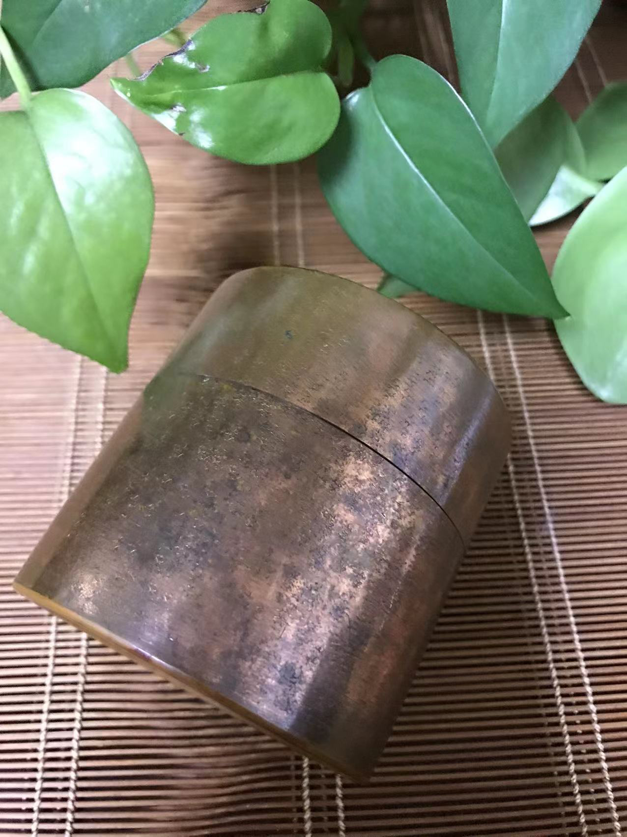 手打铜茶叶罐 纯手工打造 锥目纹清晰