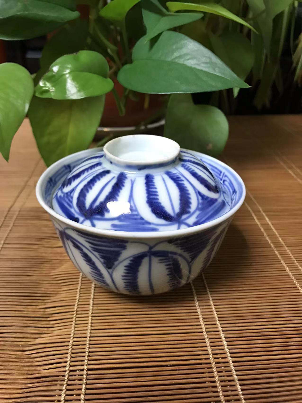 京烧青花老盖碗茶杯