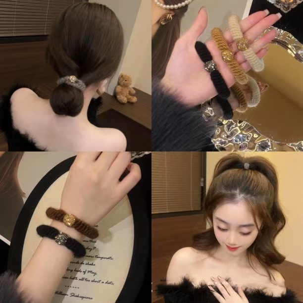 高级感加粗毛线头绳高弹力不伤发秋冬发绳精致百搭高马尾发圈