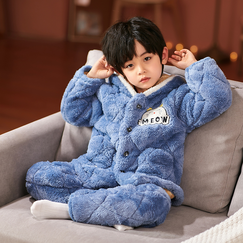 儿童睡衣冬季加绒加厚珊瑚绒男女童小男孩宝宝保暖家居服法兰绒