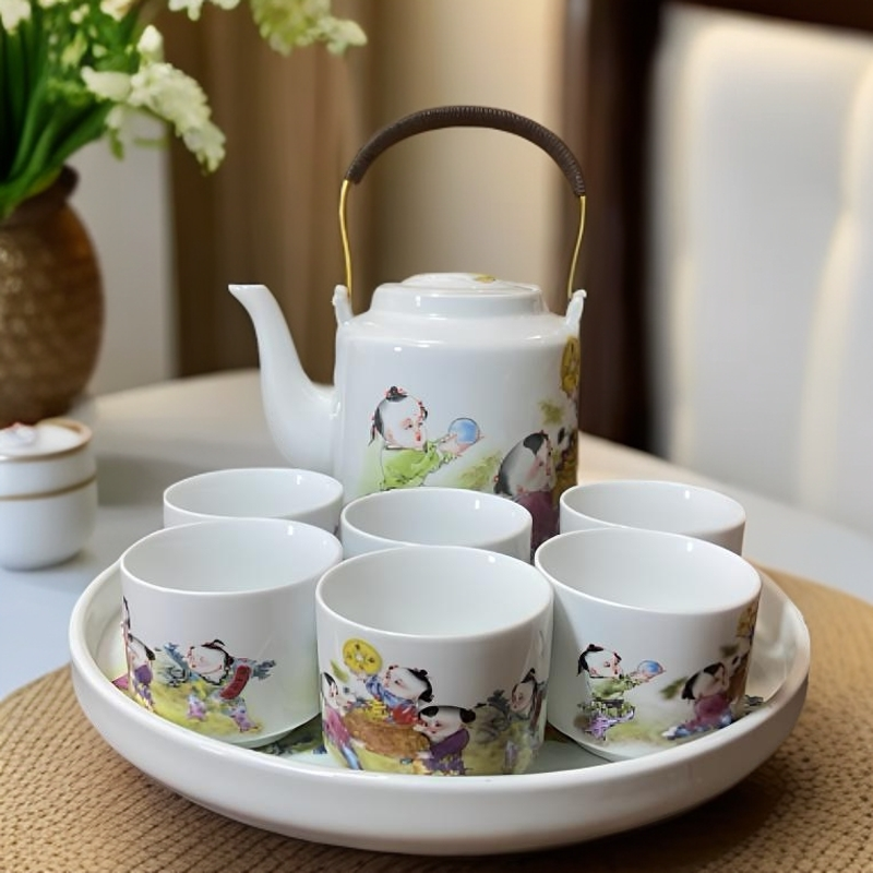景德镇茶壶招财进宝两斤茶壶 六个单杯 茶盘