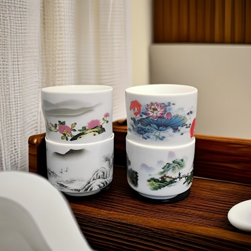 景德镇主人杯四杯套组春夏秋冬品茗杯高档陶瓷功夫茶具