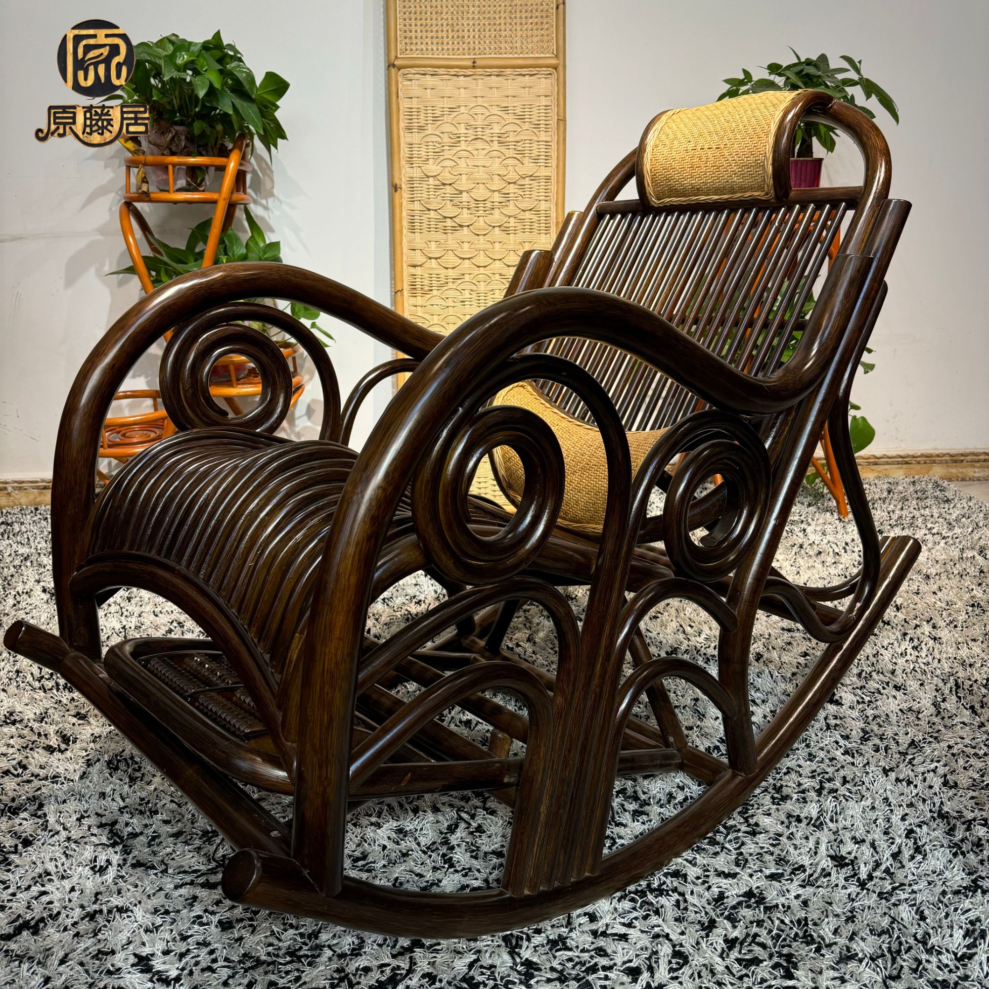 原藤居天然藤编摇椅阳台休闲椅客厅懒人躺椅高档真藤椅家用摇摇椅