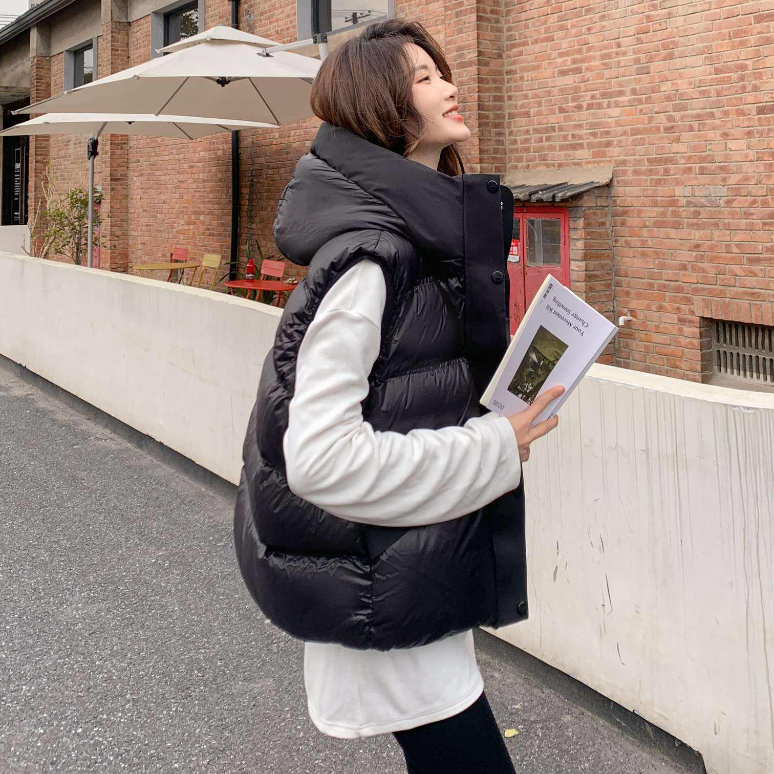 2025新款男女同款宽松休闲连帽百搭黑尊白鹅绒羽绒马甲坎肩外套潮