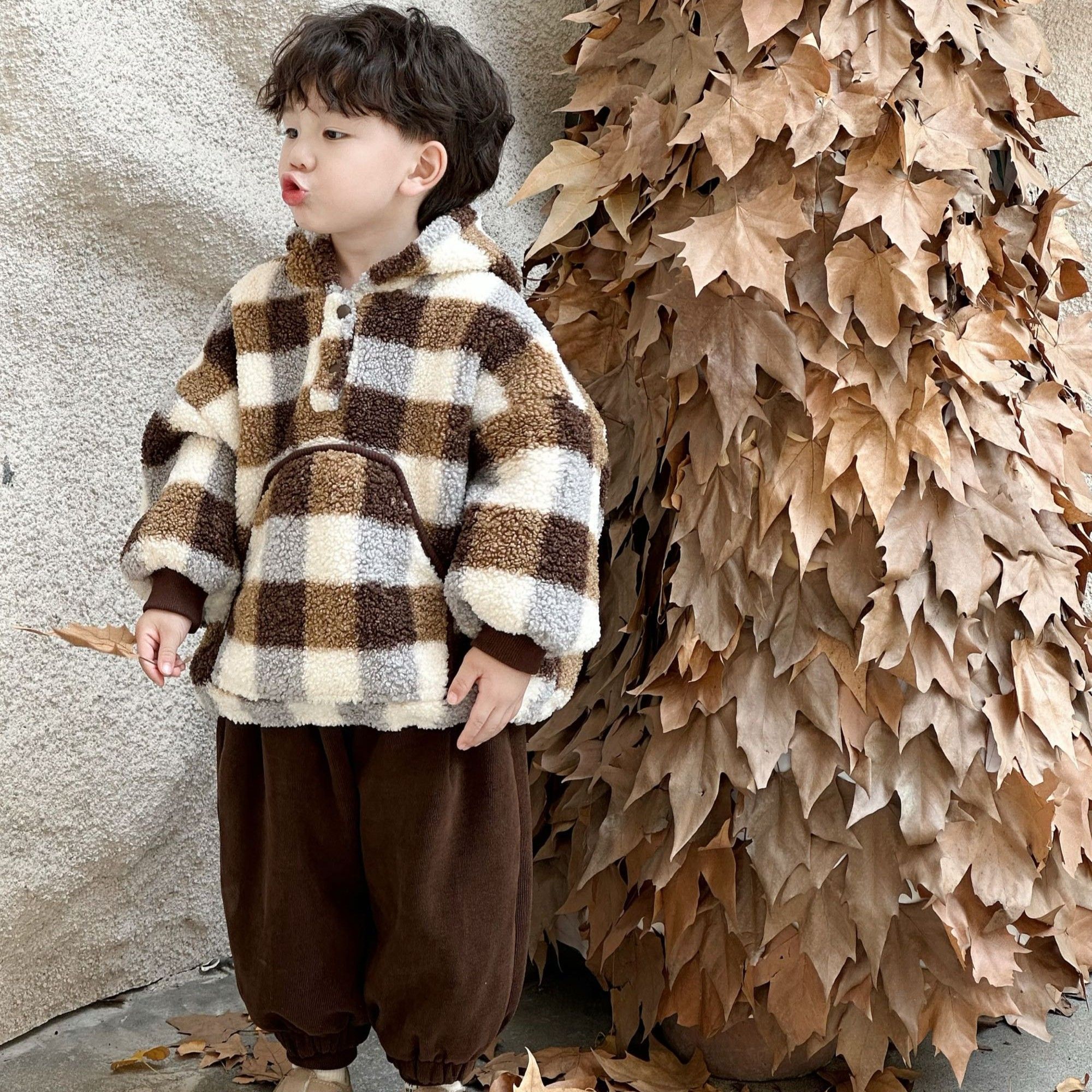 儿童新款2023冬季新款套装美拉德儿童毛毛衣休闲卫裤两件套韩版潮