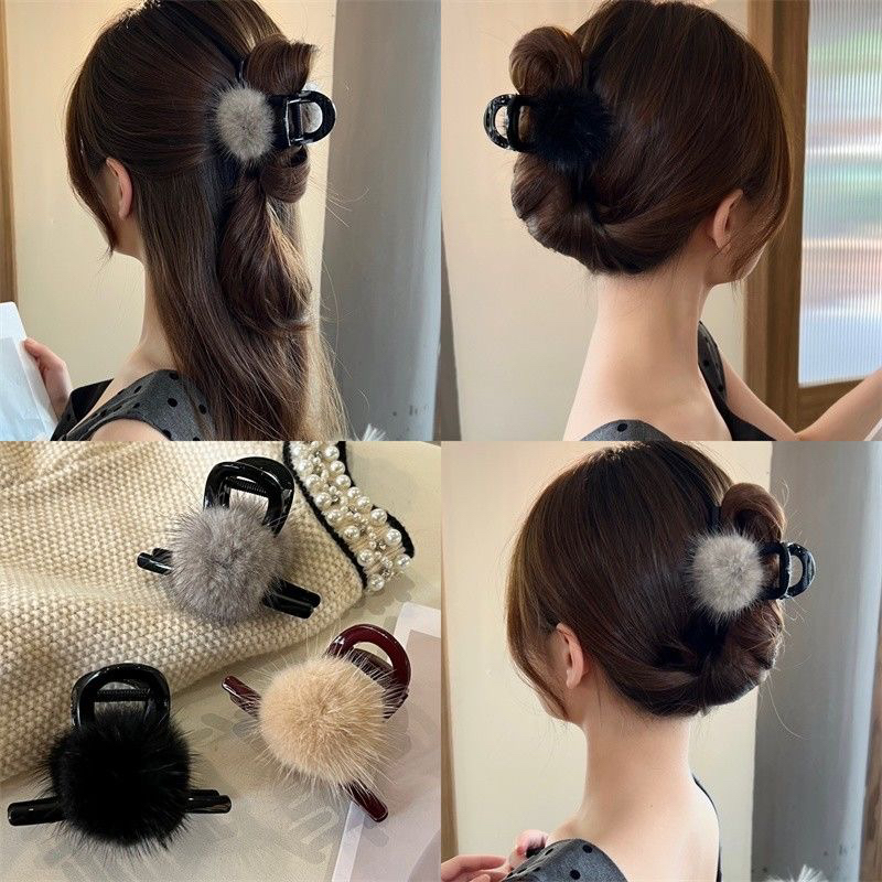 2026款秋冬气质高级感氛围毛绒发夹女百搭后脑勺盘发发饰
