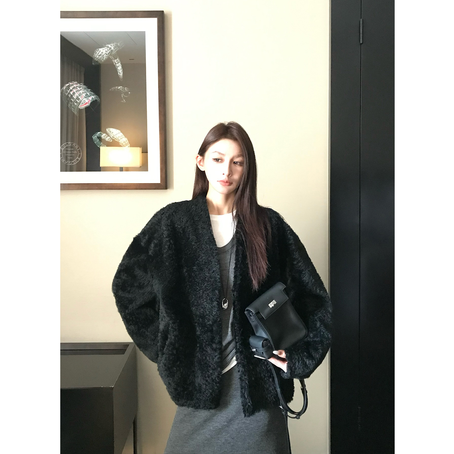 【稀缺原料】“黑珍珠” 高奢进口LACON拉贡皮毛一体廓形皮草外套