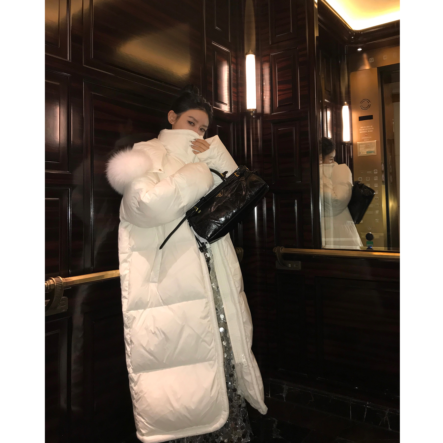 COCO皮草90白鹅绒面包ins保暖羽绒服长款冬季外套羽绒服女