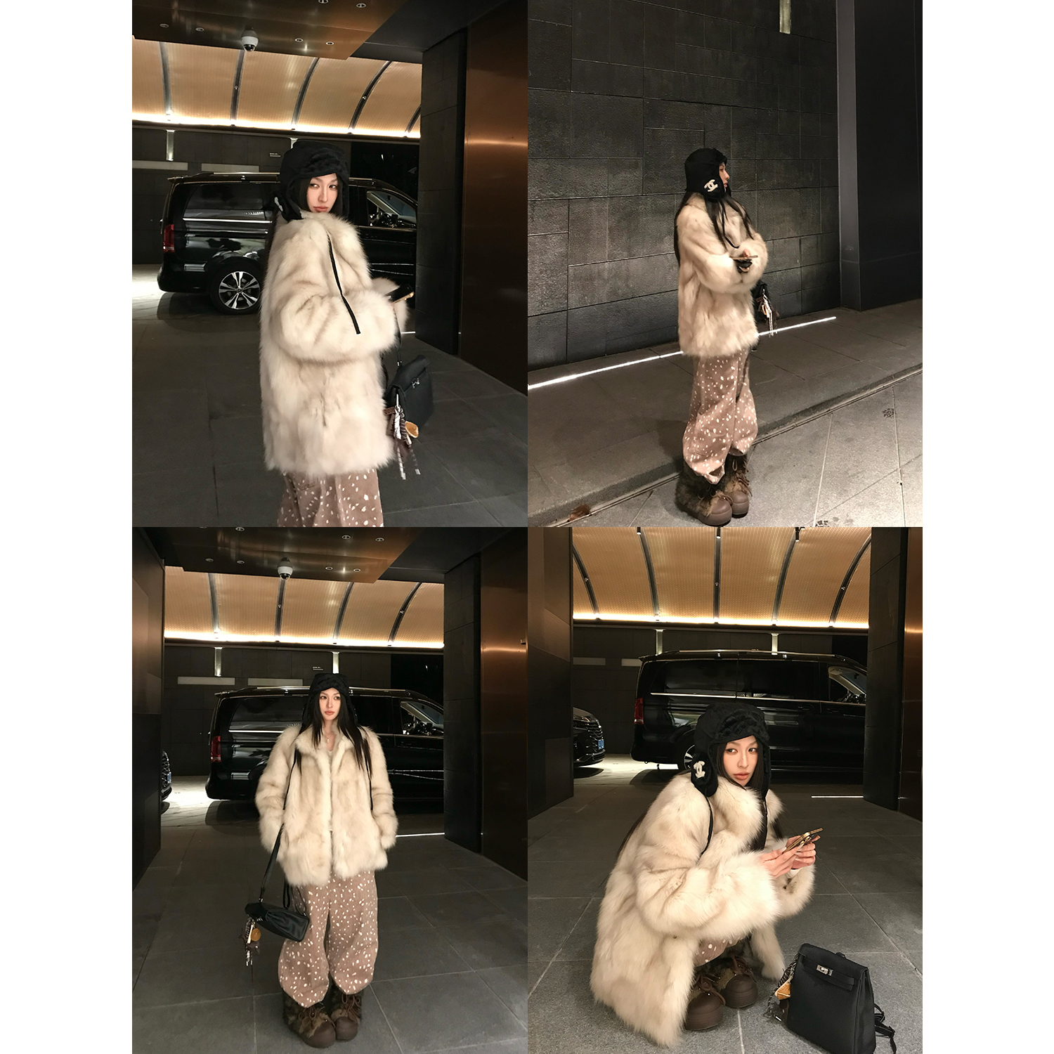 COCO皮草"芬兰漫雪"进口蓝狐腹毛翻立领落肩皮草外套