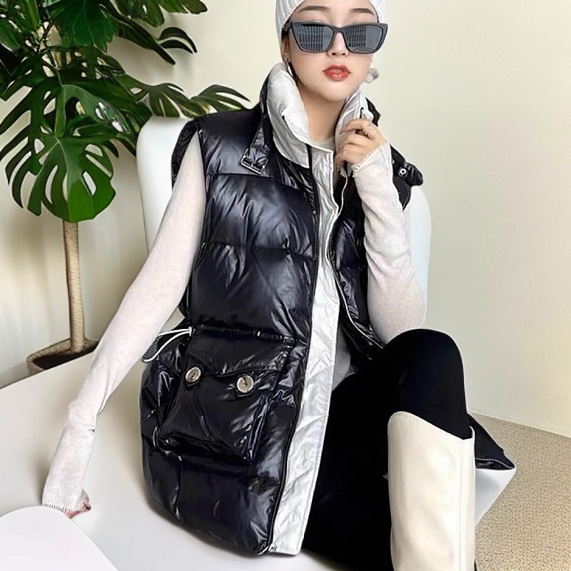 女士潮款收腰防风领嘎嘎绒马甲加厚 