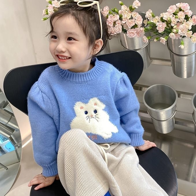 女童毛衣秋冬新款2024洋气儿童韩版针织衫卡通女宝宝短款外穿潮