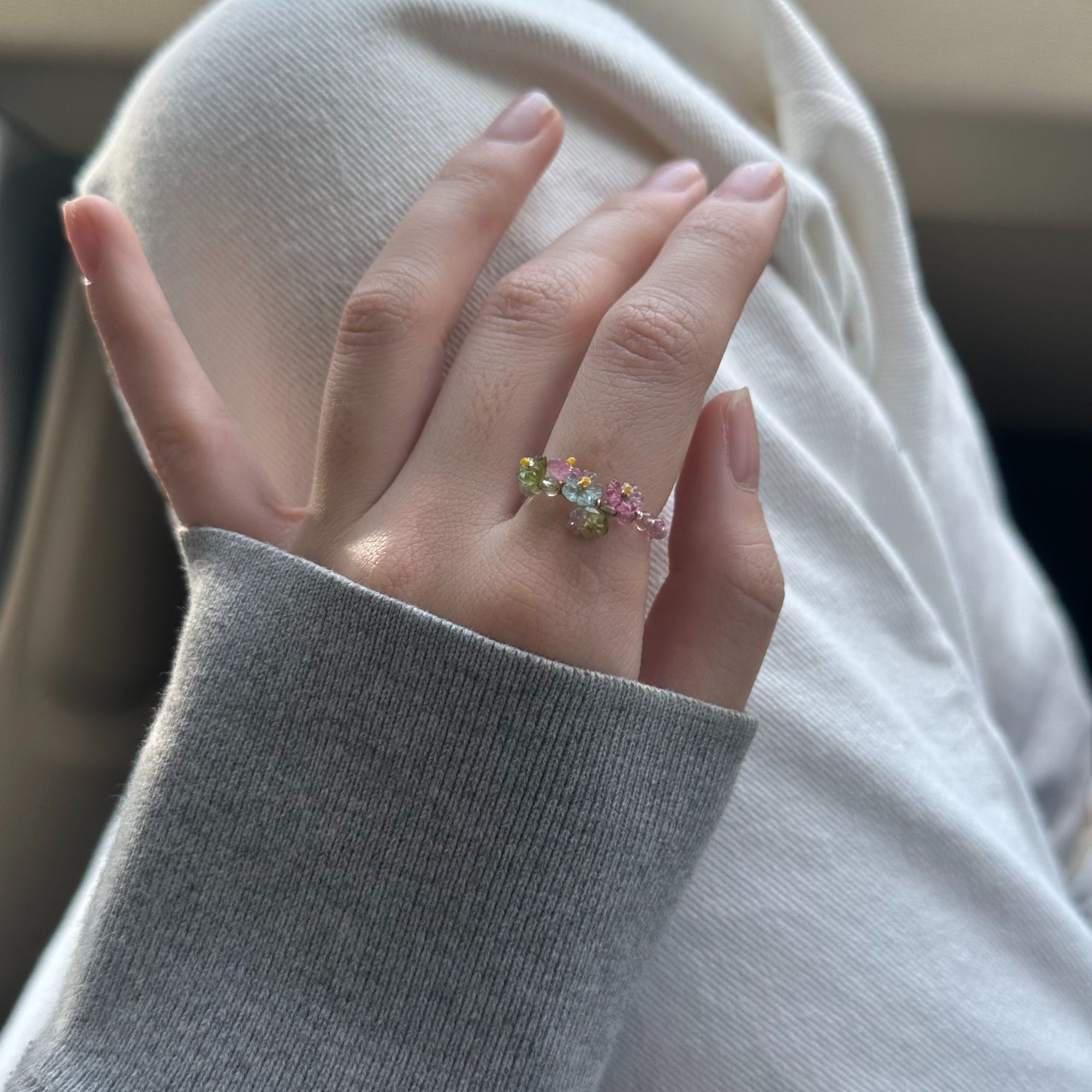 非金属仿水晶戒指 ananstudio五朵小花花必喜戒指