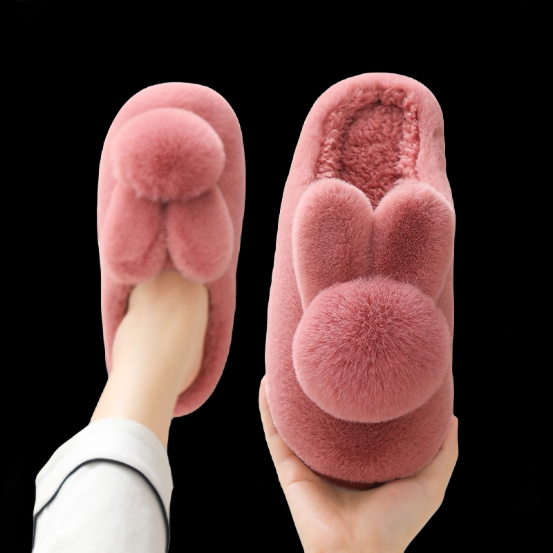 棉拖鞋女冬厚底防滑立体毛绒保暖家用室内情侣可爱外穿包跟月子鞋