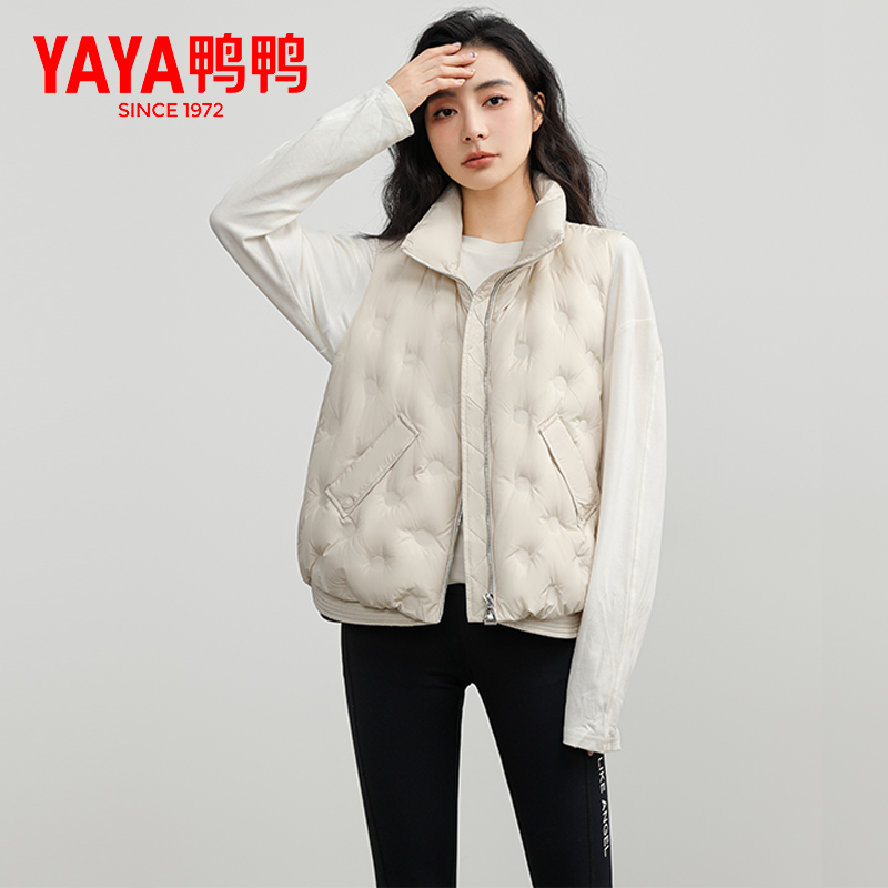 YAYA/鸭鸭款羽绒女2024新款秋冬时尚休闲立领马甲YE4C604041E