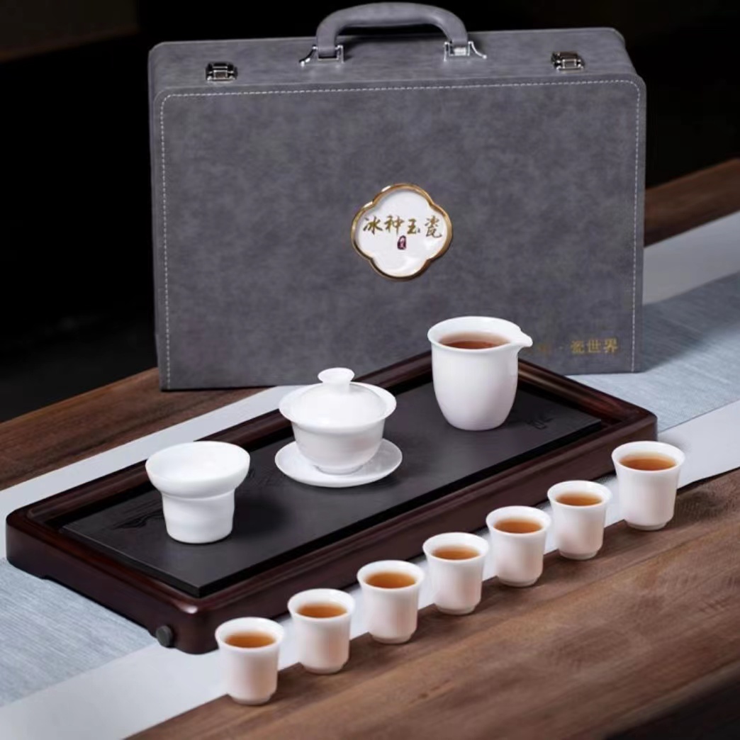 大师手作冰种玉瓷手工高档中式简约轻奢瓷盖碗主人杯礼盒装