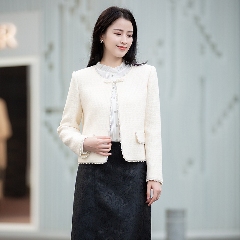 【iditto·祥云】优雅新中式精纺羊毛短外套女秋冬白色小香风TVCC315
