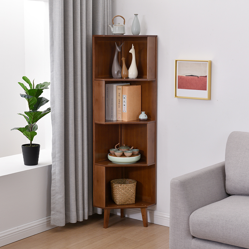 小竹匠转角柜落地置物架家用简单靠墙拐角书柜多功能三角柜多层