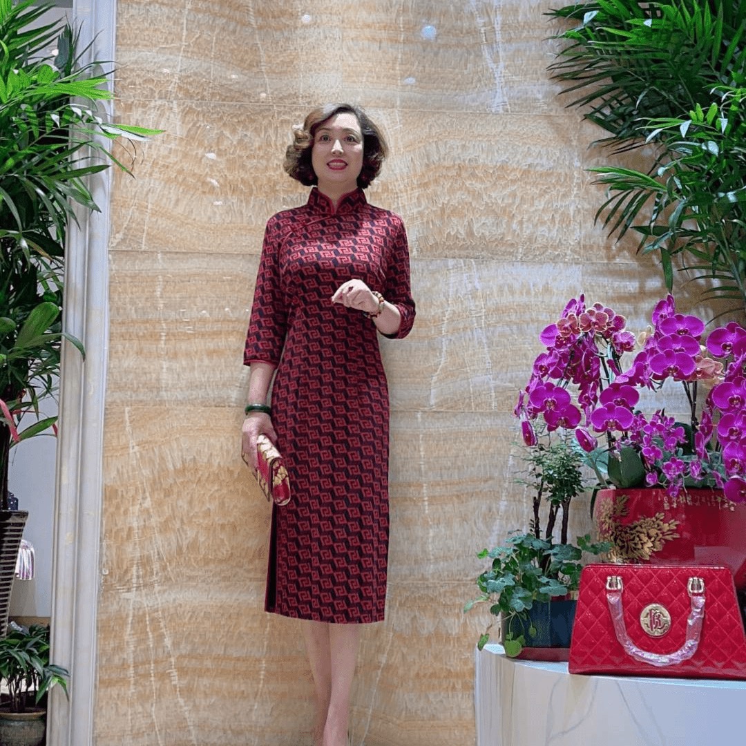 优雅气质旗袍A833时尚修身显瘦秋冬中长款红色中式礼服旗袍