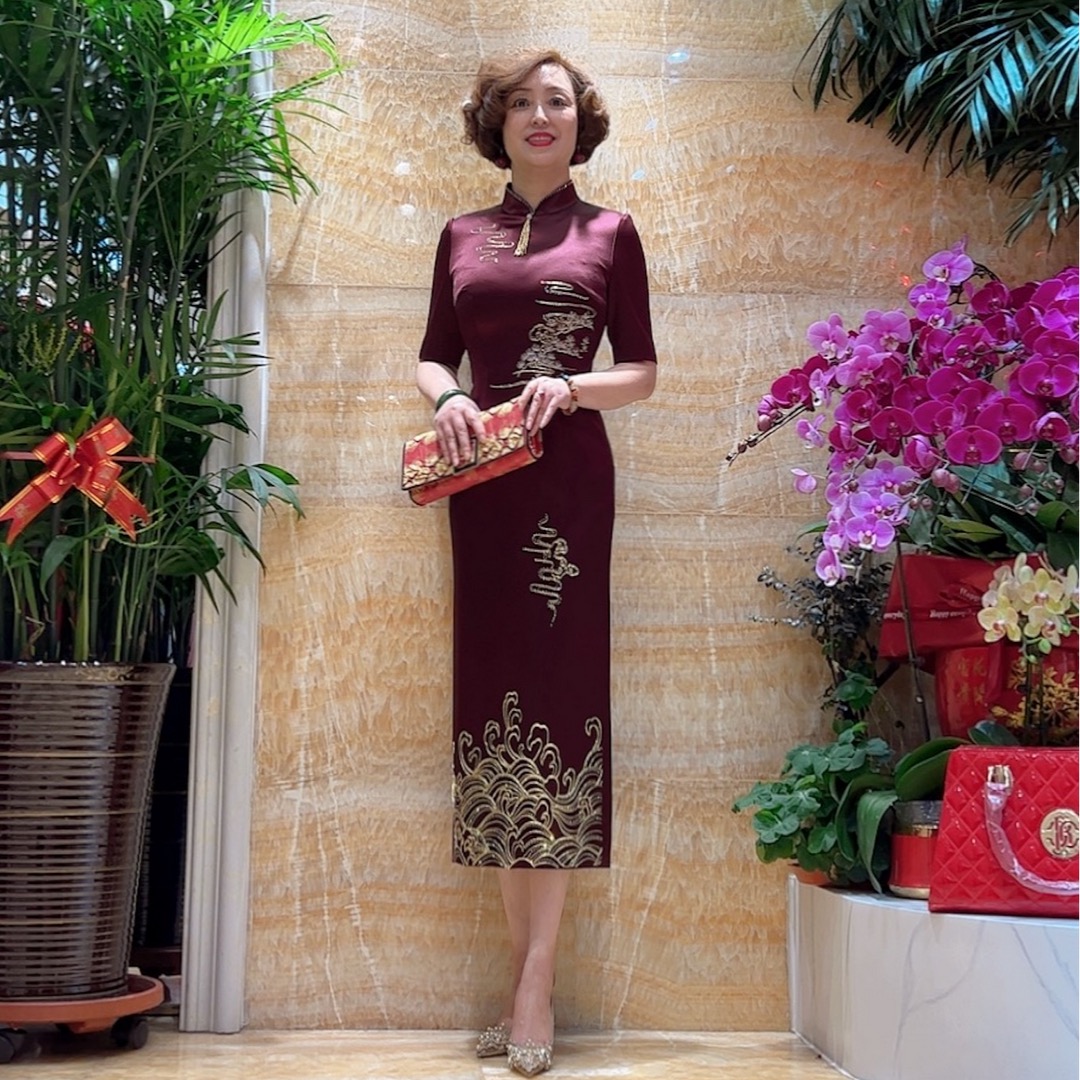 祥云步步高17607喜婆婆喜妈妈婚礼旗袍气质显瘦修身复古中长款