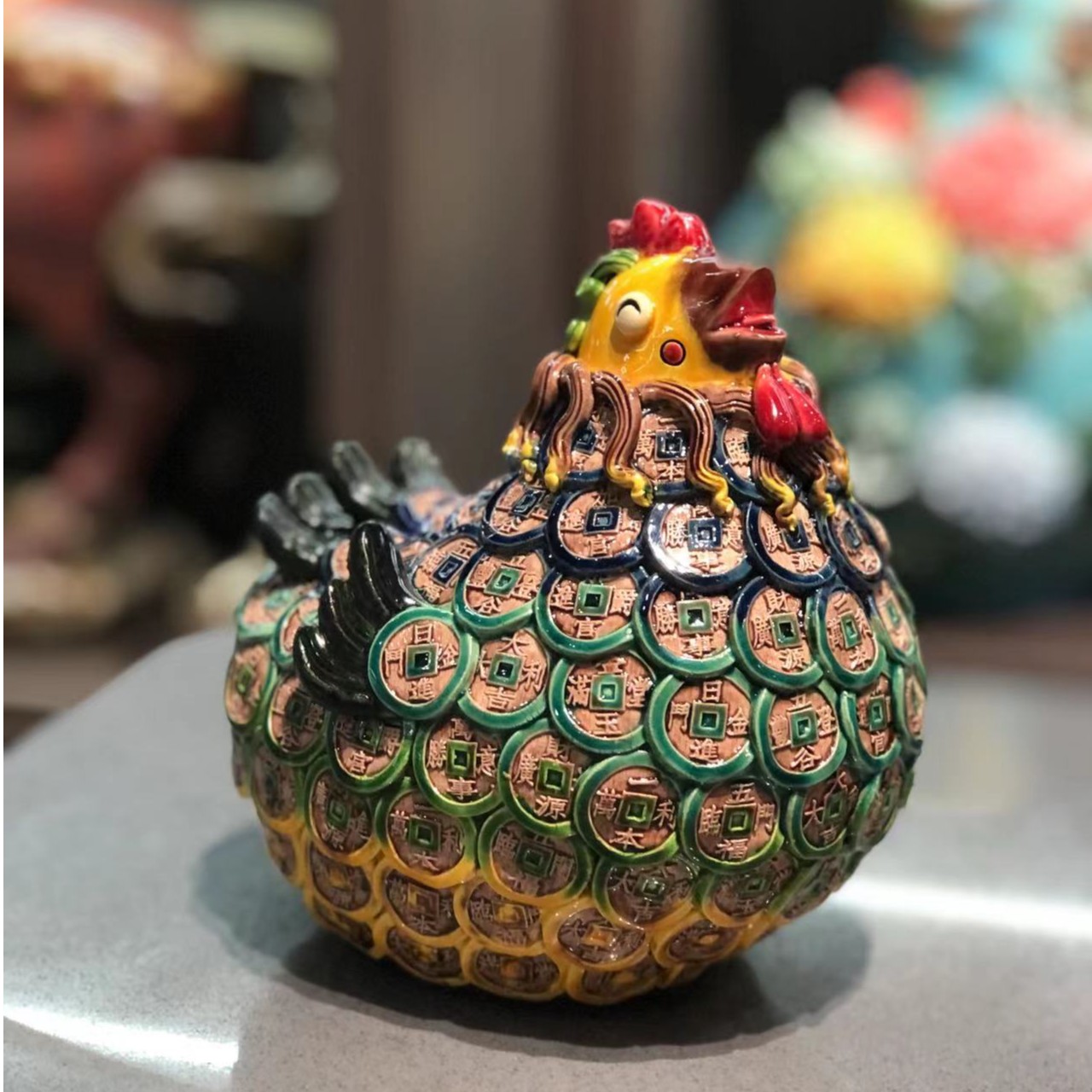 【金钱鸡】大吉大利，陶瓷制品，家居公司礼品，尺寸：15*11*16cm