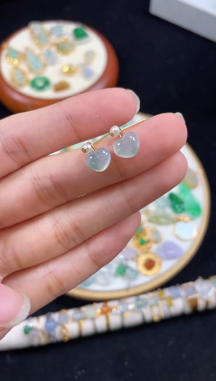 【闪购商品】翡翠耳钉18K金镶嵌2个  JK271