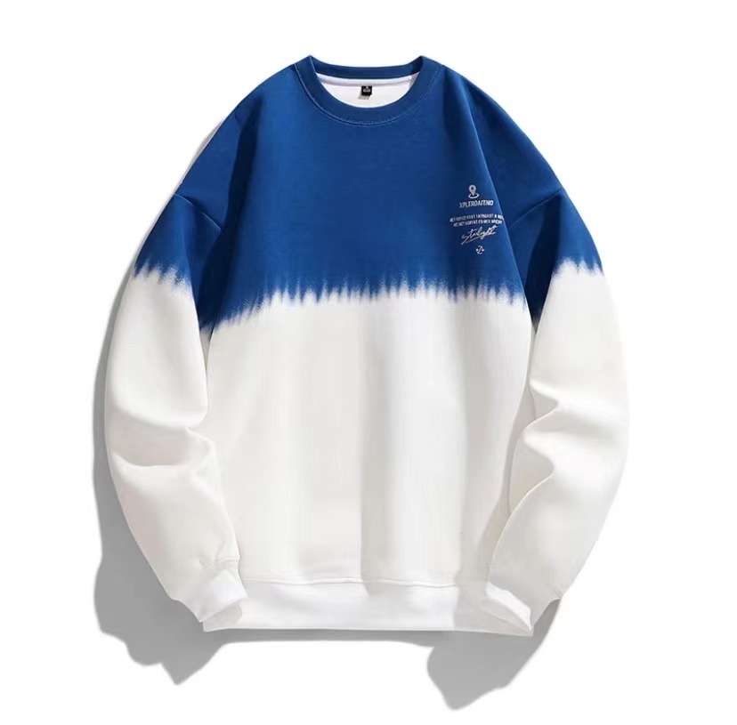 字母圆领拼色长袖宽松卫衣男22326