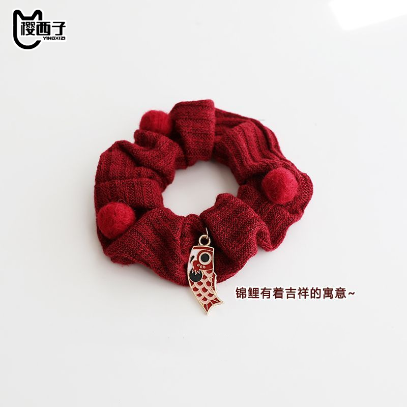 新年少女锦鲤鱼发圈丝绒高颜值轻奢发绳扎发马尾皮筋ins耐用针织