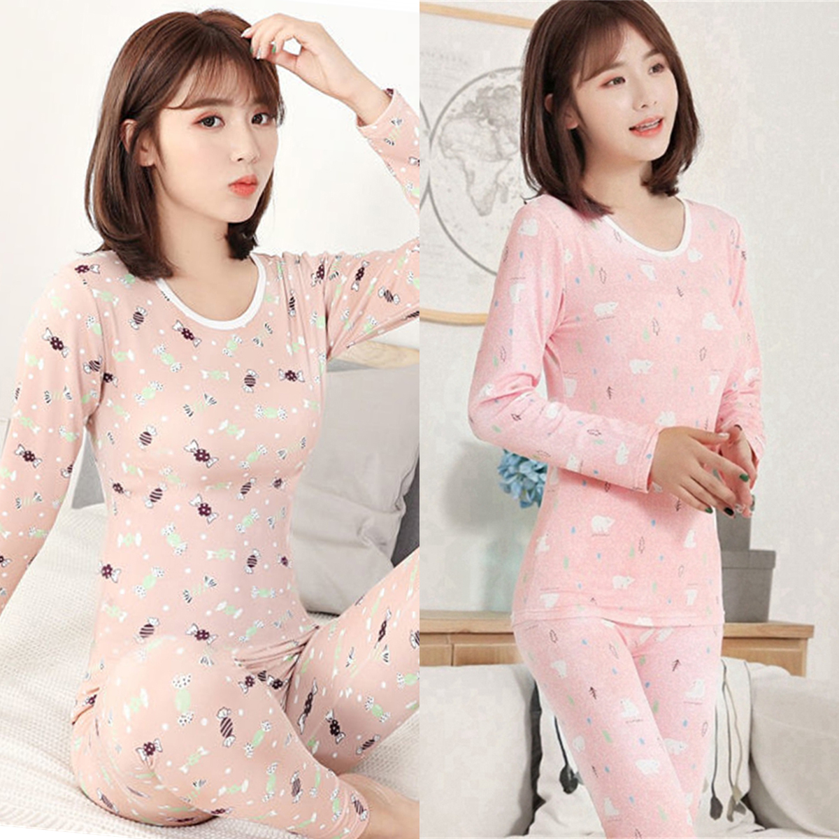 保暖内衣女士磨毛薄款冬季发热秋衣秋裤女套装内搭肉色上衣打底衫