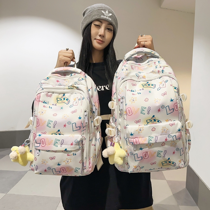 高颜值ins韩版少女小清新校园小学生初中书包卡通印花双肩包背包