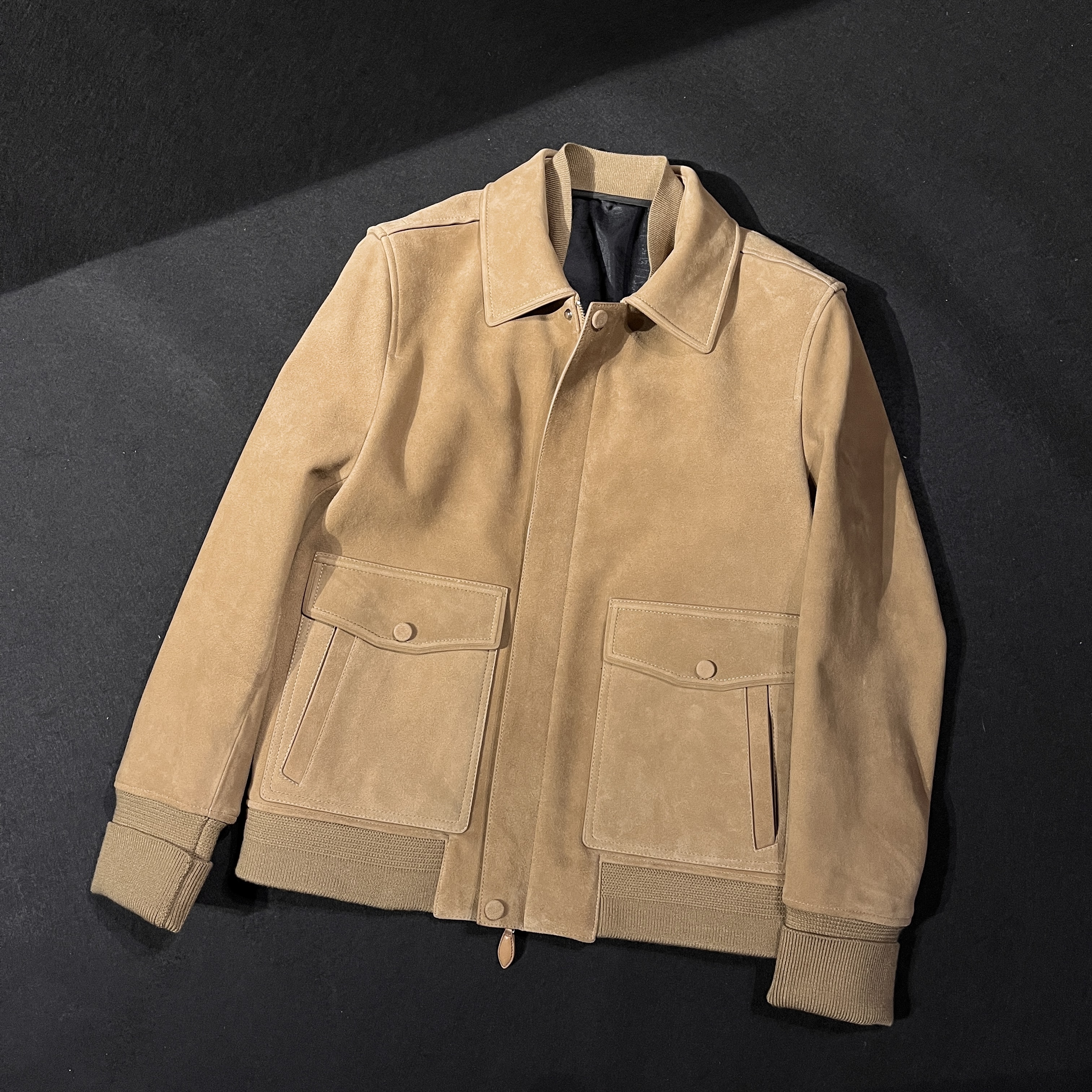 【ALRIGHT】45000BL高定南非混种羊#3033干邑黄正绒经典A2真皮夹克