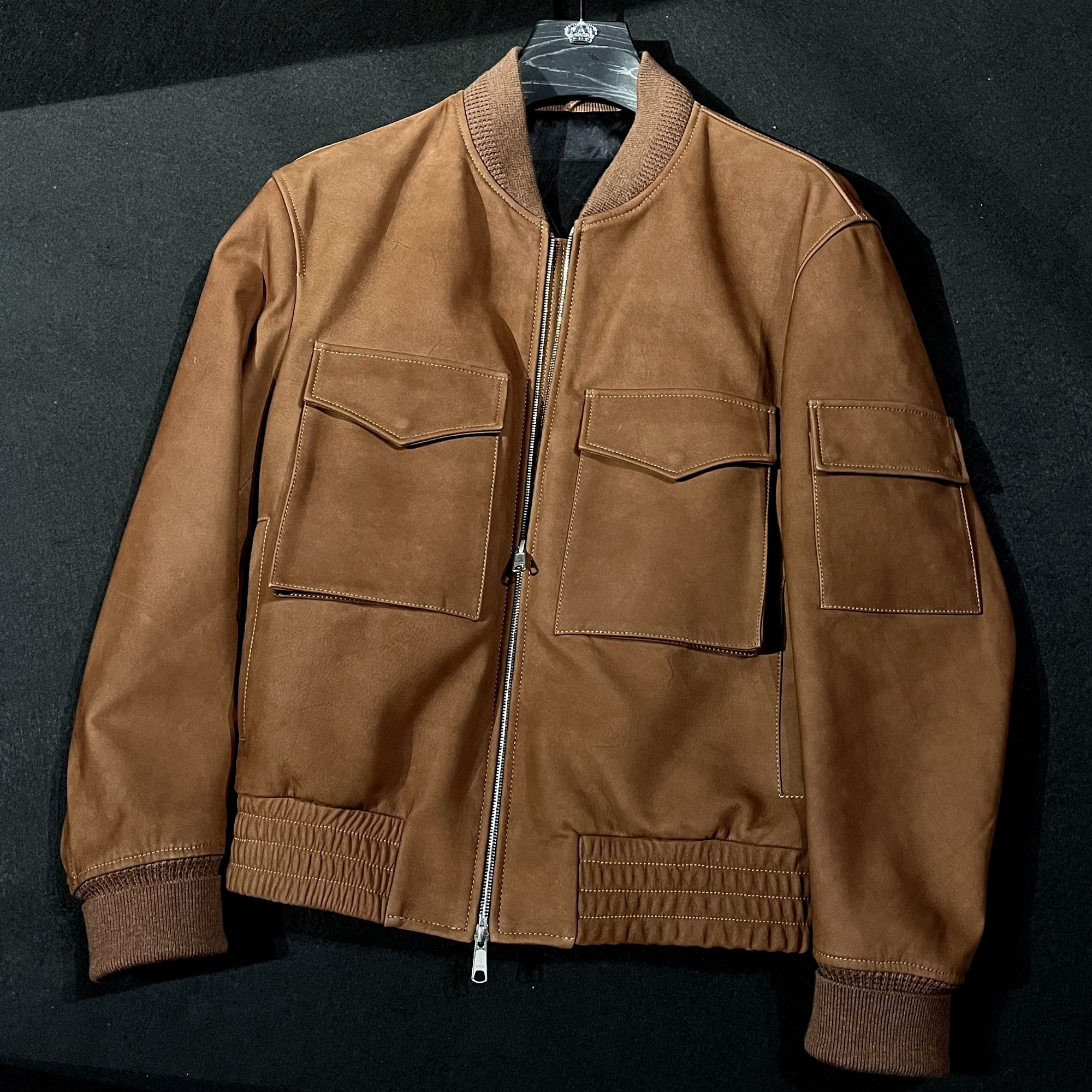 【ALRIGHT】“秋日暖阳”土耳其胎牛正绒GV38021真皮哈灵顿棒球外套男