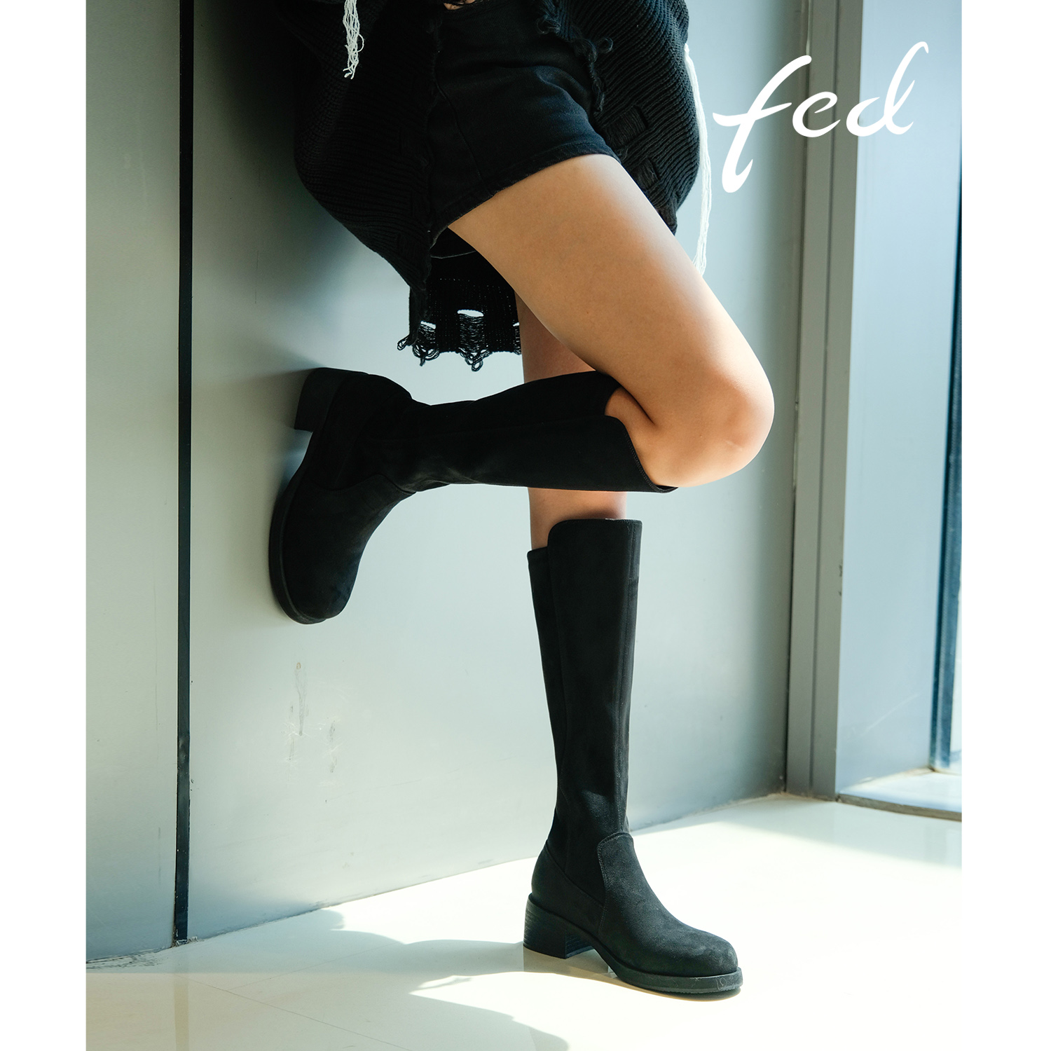 【超模瘦瘦靴】FED女鞋百搭高筒靴秋冬新款长筒雅丹风瘦瘦靴DZH0103