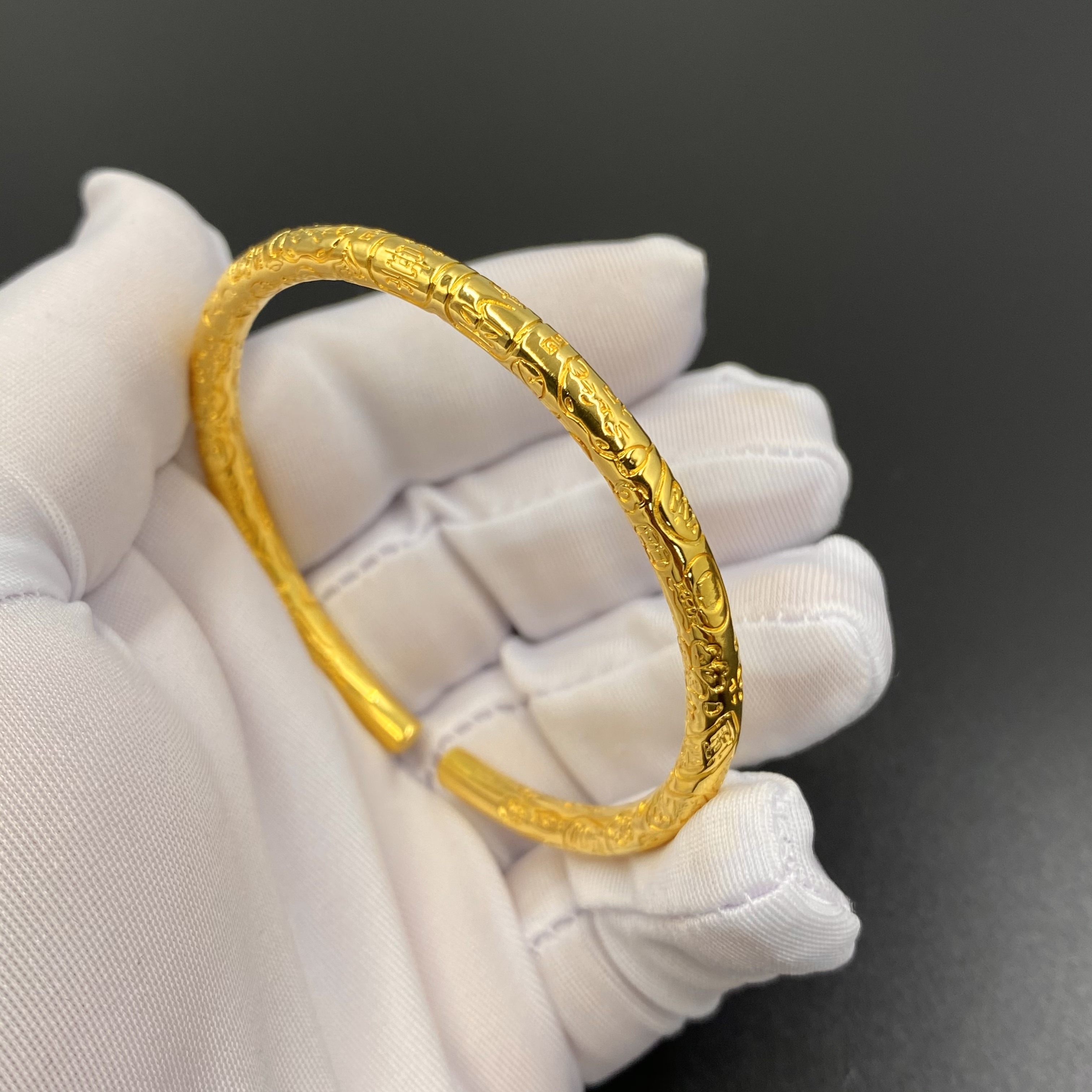 足银手镯 包金足银圆吉言款开口金店同款实心百搭不掉色手镯