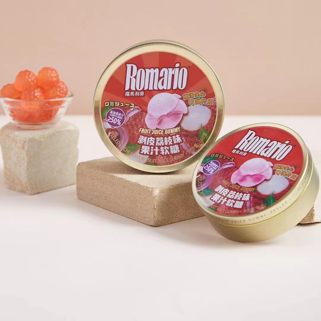 ROMARIO/罗马利奥 75g果汁铁盒剥皮果汁 荔枝味水果软糖2盒