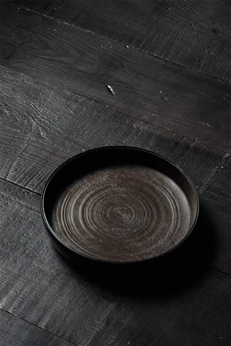 赤具茶盘  樱桃木整木 全手工凿制孤品 大漆圆形茶盒