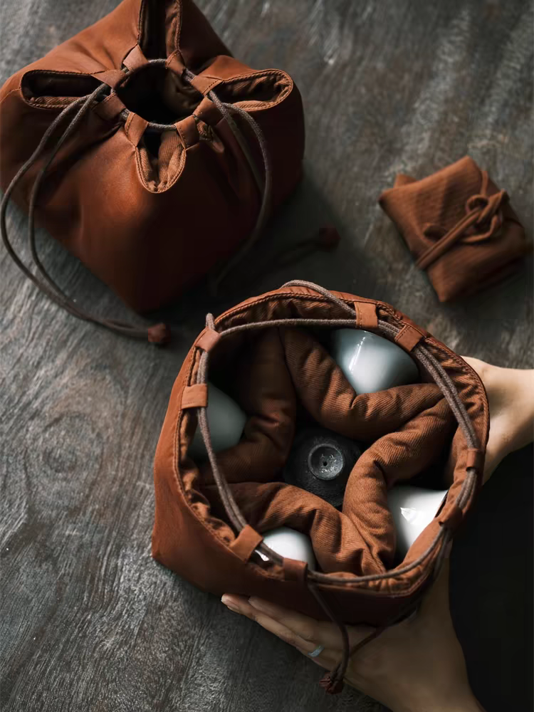 几席之上 红云纱一壶四杯包袋 茶具收纳