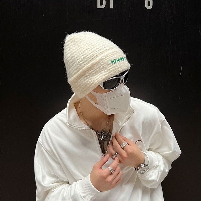 奶系毛绒针织帽子男秋冬保暖护耳毛线帽百搭大头围冷帽女街头时尚