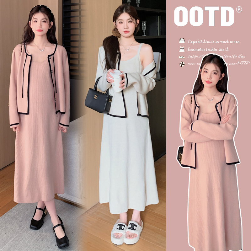 【KIKI严选】孕妇装2024秋冬连衣裙设计感气质开衫吊带裙时尚孕妇裙