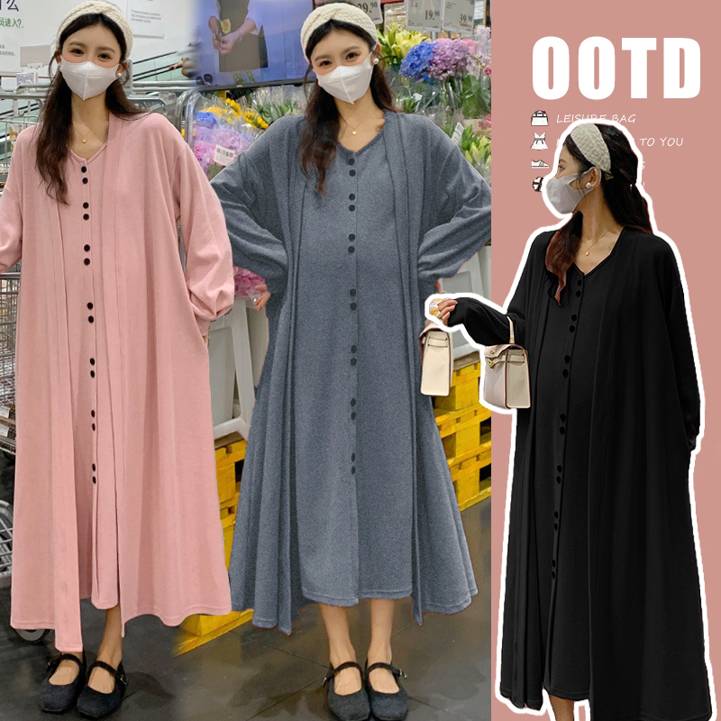 【KIKI严选】新款秋冬季孕妇装高级感宽松韩版显瘦外套中长裙两件套