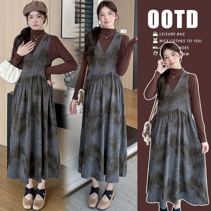 【KIKI严选】孕妇装连衣裙秋季孕妇连衣裙宽松灯芯绒高级感时尚孕妇