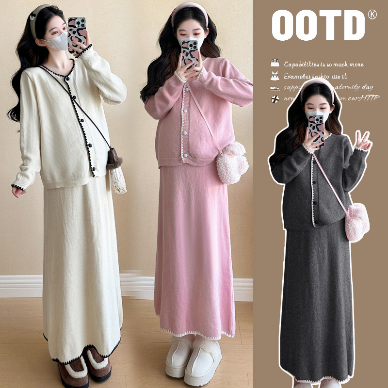 【KIKI严选】孕妇连衣裙套装潮妈新款开衫半身裙两件套秋冬万能穿搭
