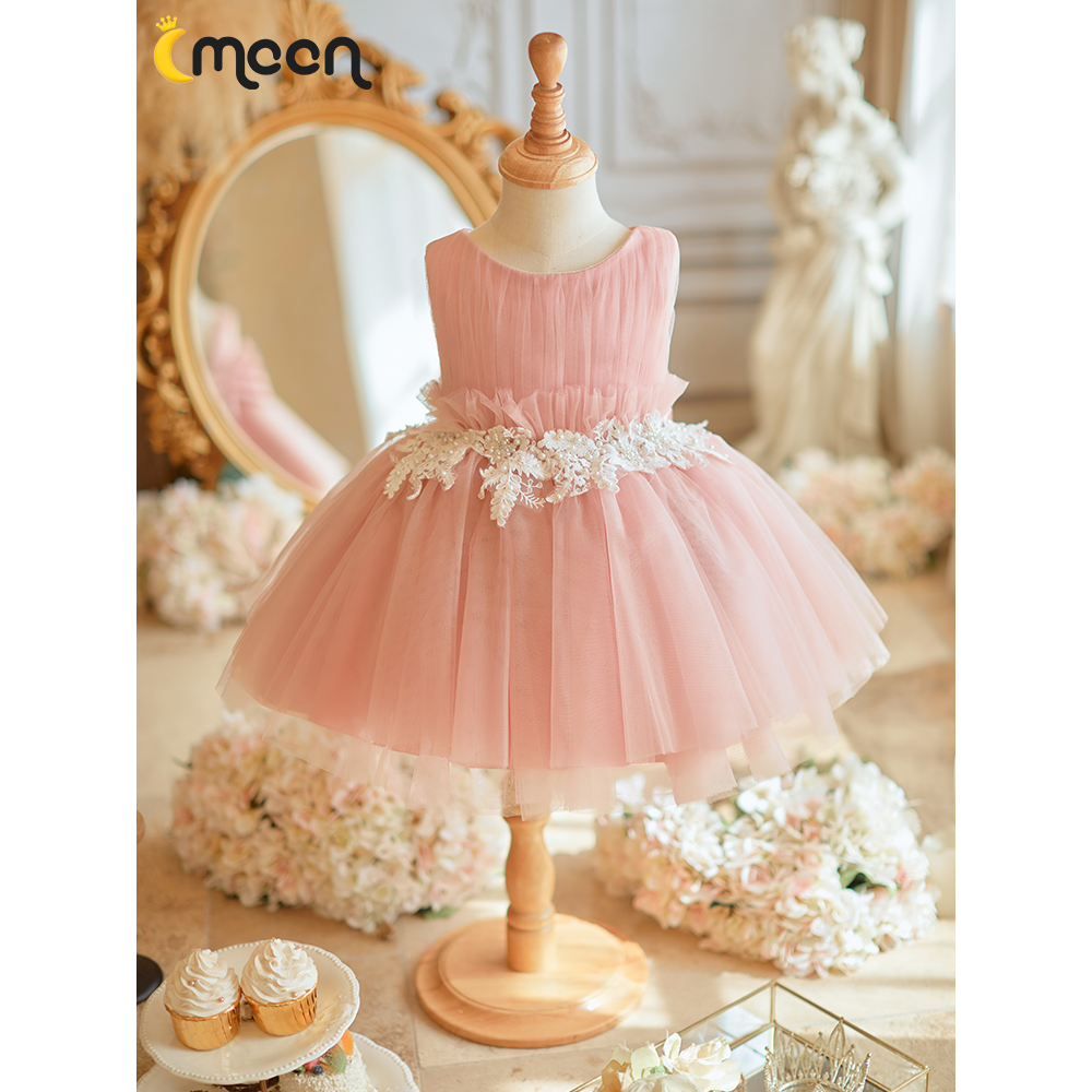 粉色周岁礼服宝宝高端儿童公主裙花童婚礼4133