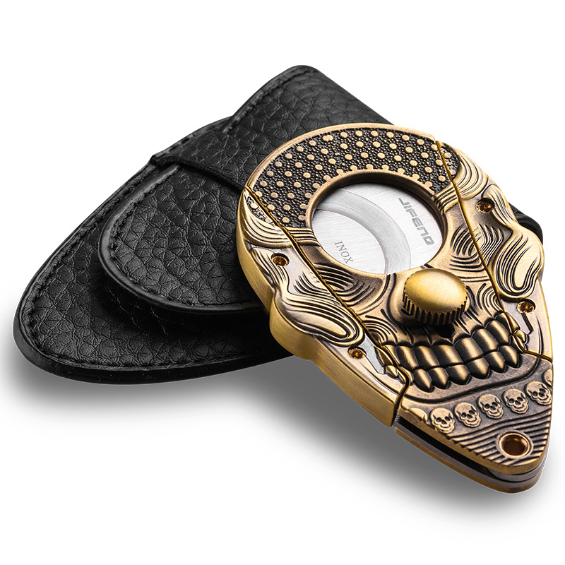 CIGARLOONG茄龍雪茄剪骷髅头不锈钢锋利雪茄剪刀配刀套CL-J61E.F