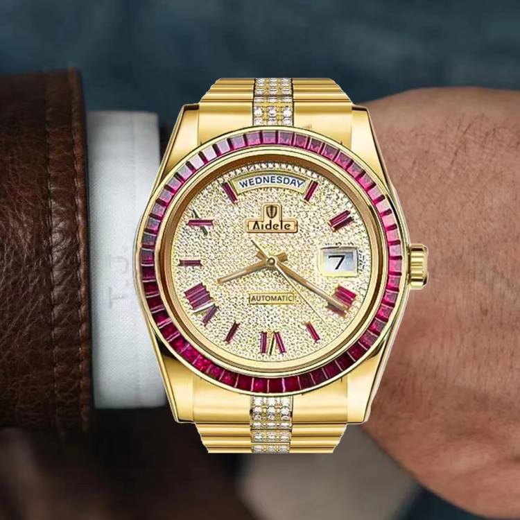 【万奢集团】男士高档奢华多功能金色男士气质全自动机械手表A9039