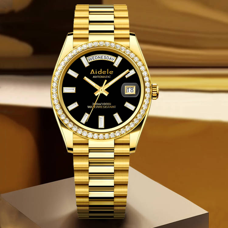 A-男士满钻奢华多功能潮流金色男士气质全自动机械手表-A682