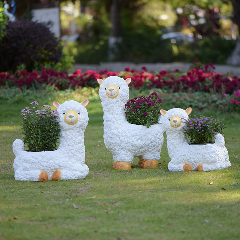 可爱羊驼花盆花园多肉网红阳台庭院装饰布置创意户外动物大号摆件