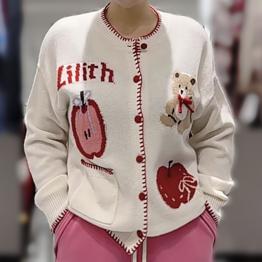 红姐严选卡通小熊软糯开衫毛衣31149